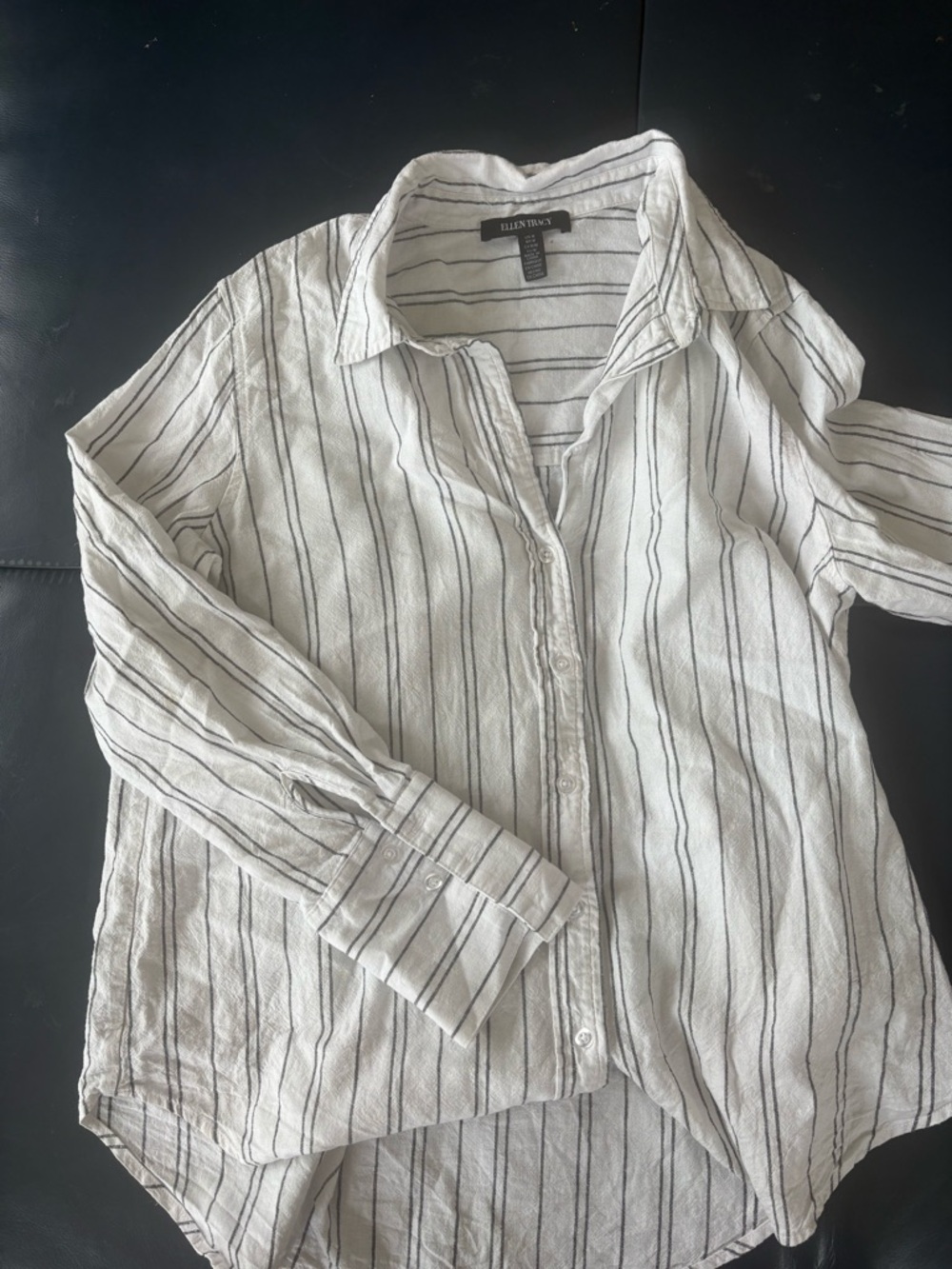 Ellen Tracy Striped Button-Up Shirt - White & Black